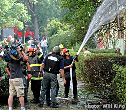 Haifa firefighters put out a fire from a Katusha rocket attack 2006-07-23