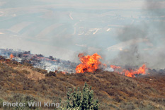 Fire from a Katusha rocket at kibbutz Misgav Am