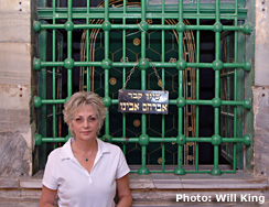 Sandra at the Cave of the Patriarchs in Hebron, in front of Abraham's tomb